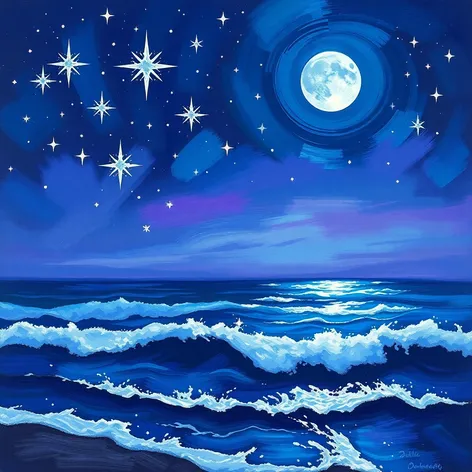 nighttime beach painting