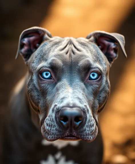 grey pitbull with blue