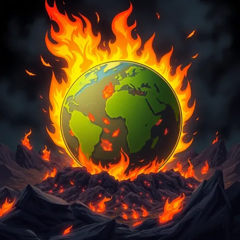 earth cartoon in flames