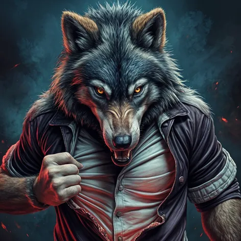 wolf ripping shirt