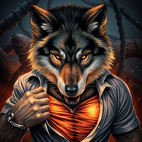 wolf ripping shirt