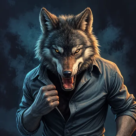 wolf ripping shirt