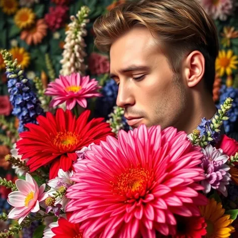 man smelling flower big