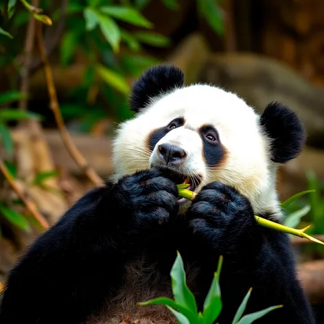 panda bear eating bamboo