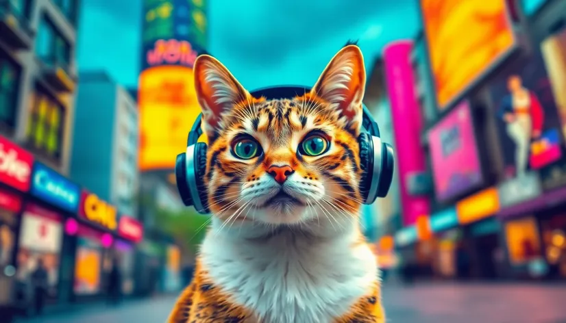 cat with headphones