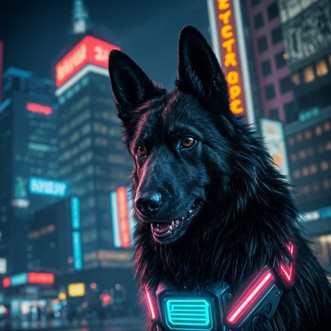 Black shepherd dog, cybernetic,