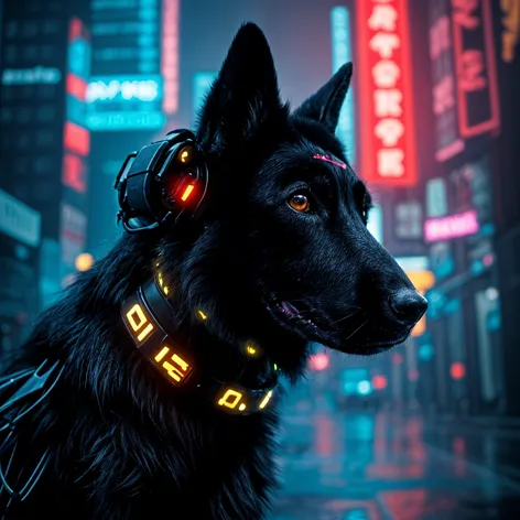 Black shepherd dog, cybernetic,