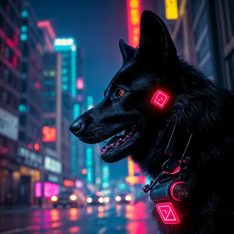 Black shepherd dog, cybernetic,