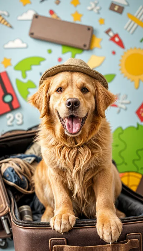 golden retriever packs suitcase