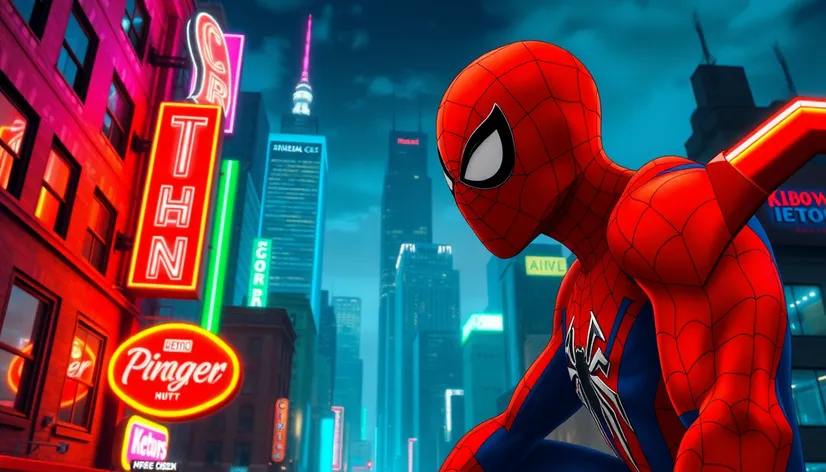 retro neon signs spiderman