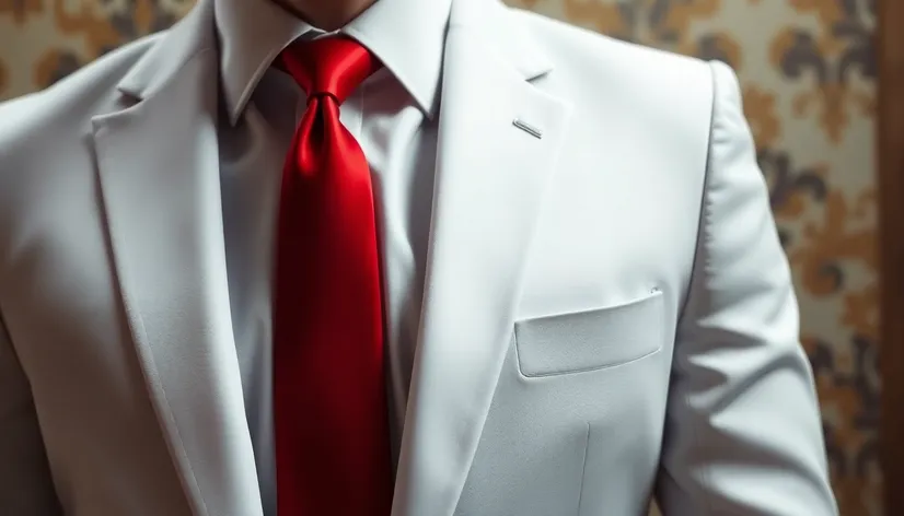 white suit red tie