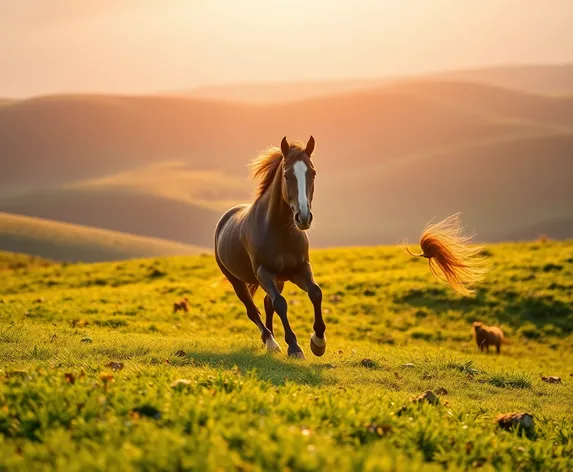 horse running scenic background