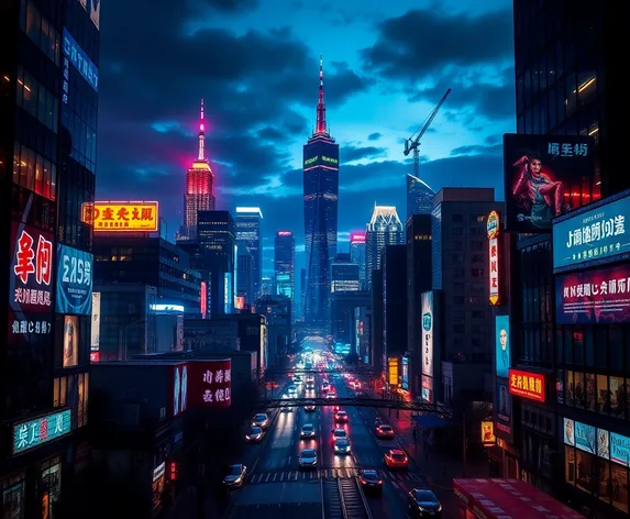 neon city skyline realistic