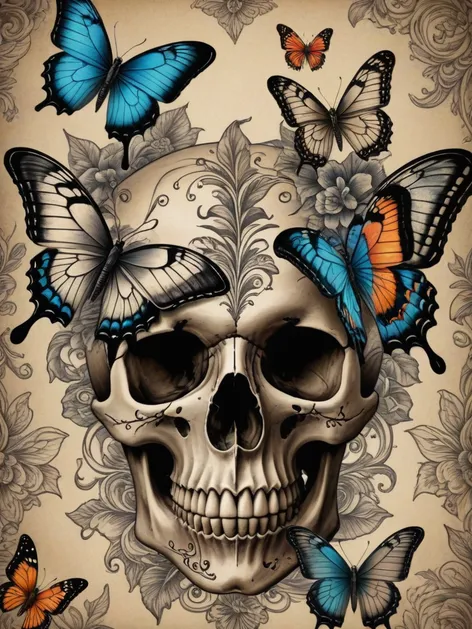 butterfly skull tattoo