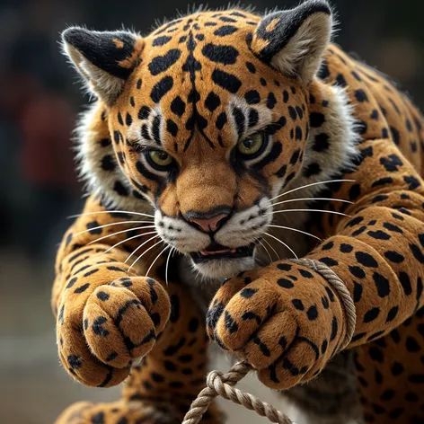 costumed cougar mascot crouching