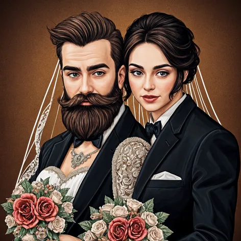 wedding couple bearded brown