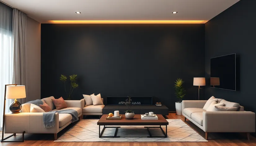 black accent wall living