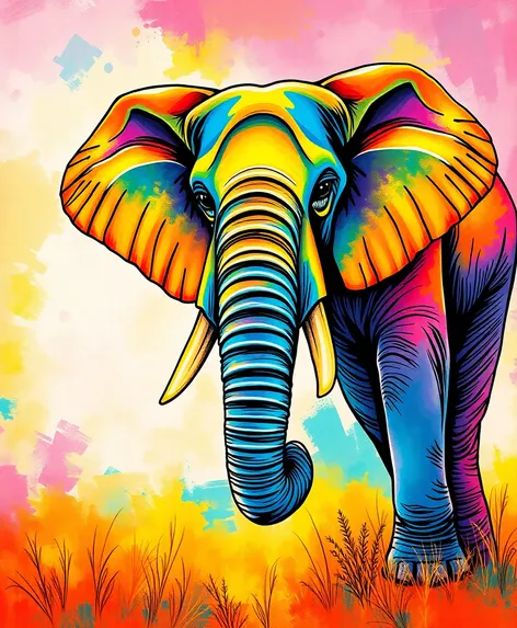 elephant drawing and colouring