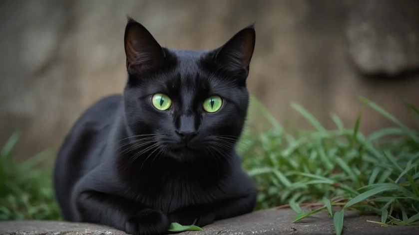 black cat green eyes