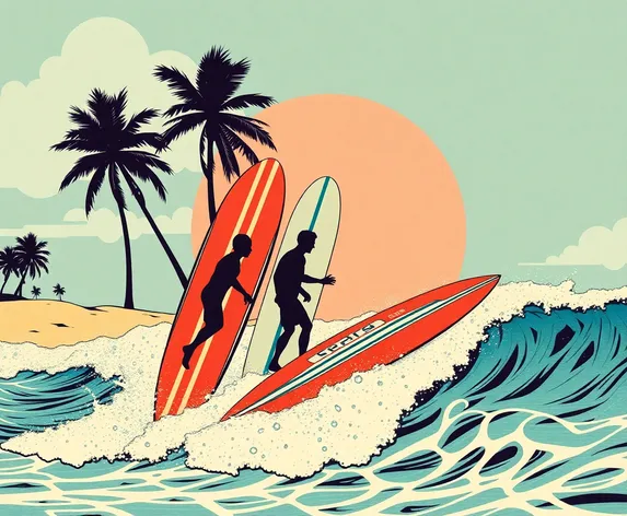 retro surfing art