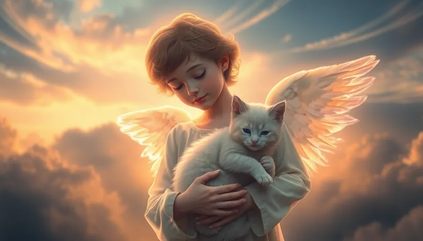 angel holding a cat