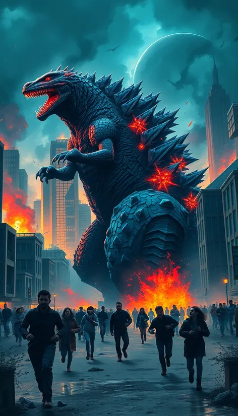 people running from godzilla