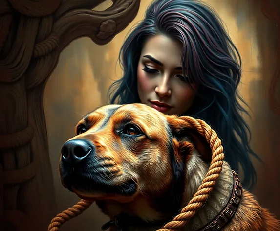 dog knots woman