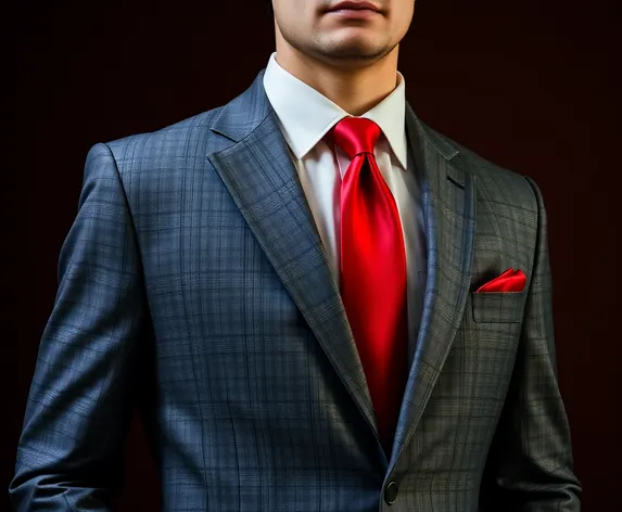 grey suit and red