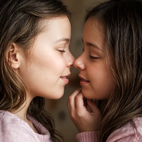 two young girls kissing,