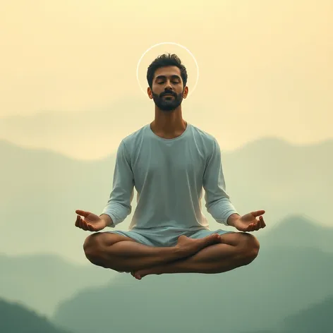 levitating meditating man with