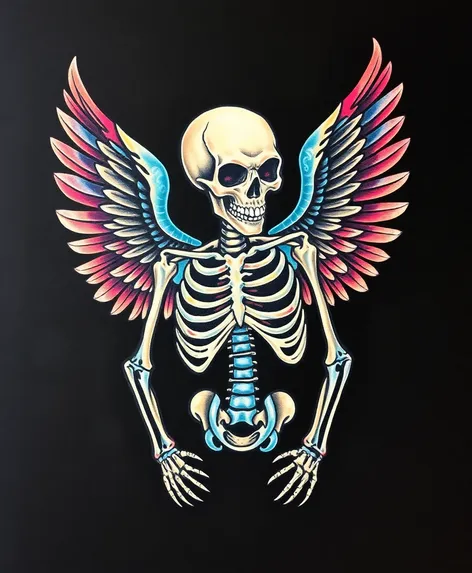 skeleton with wings tattoo