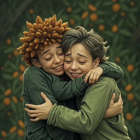 green people hug