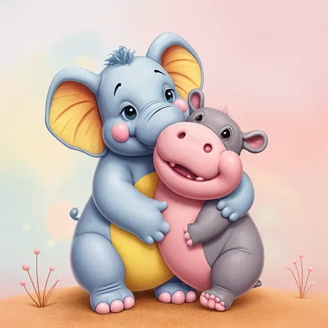 cartoon elephant hugging hippo