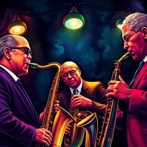 3 saxophone players art