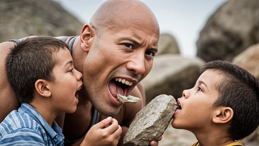 dwayne johnson standing feeding