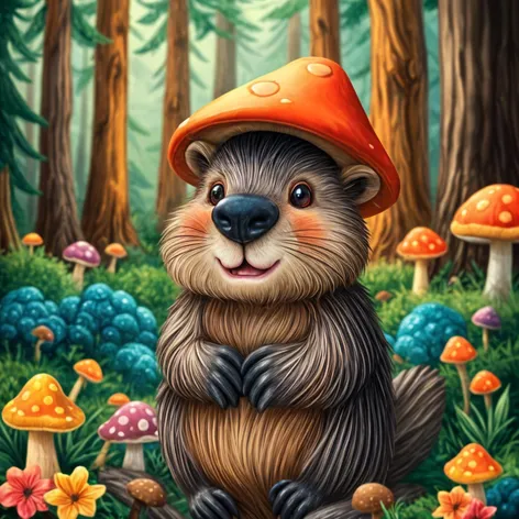 beaver with a mushroom