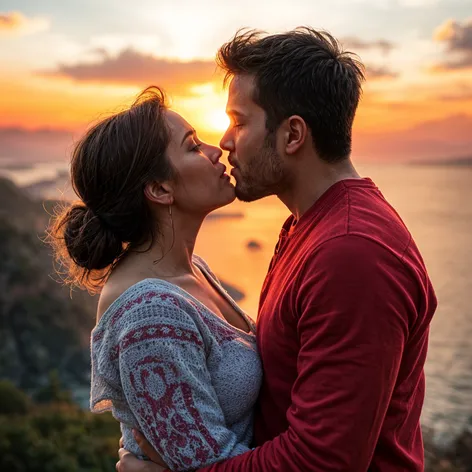 Kissing couple with background