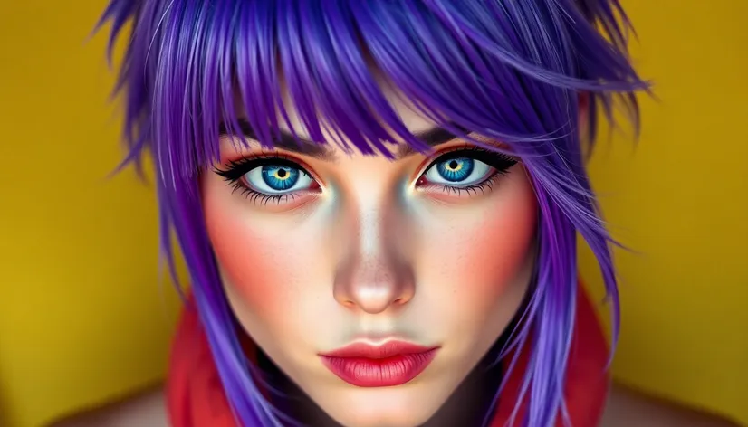 purple hair blue eyes