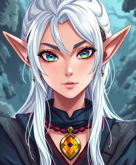 white haired elf anime