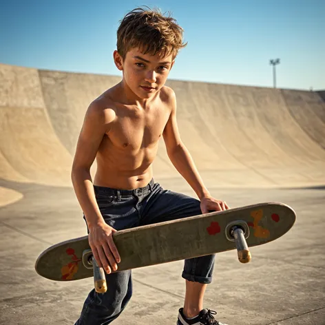 SHIRTLESS SKATEBOARDING BOY