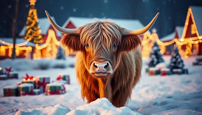 highland cow christmas background