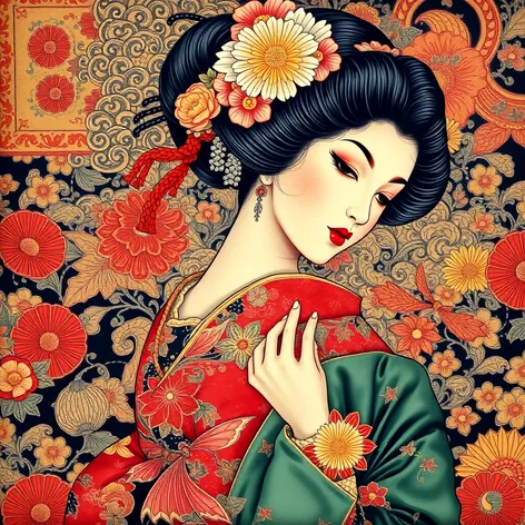 japanese geisha painting on