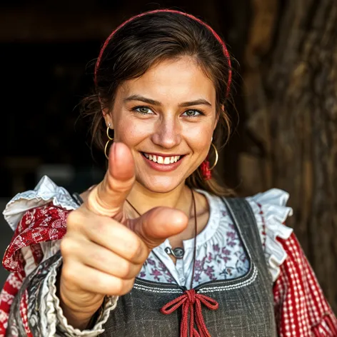 german smiling woman pointing