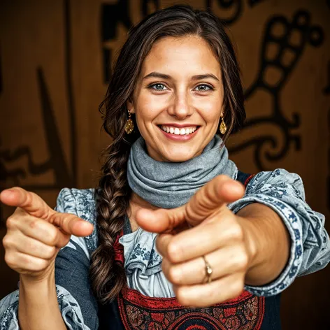 german smiling woman pointing