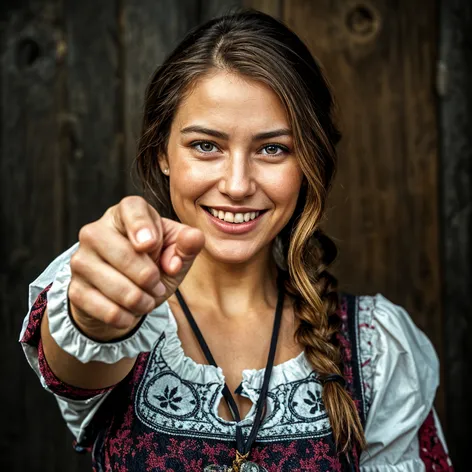 german smiling woman pointing