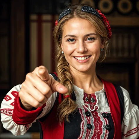 german smiling woman pointing