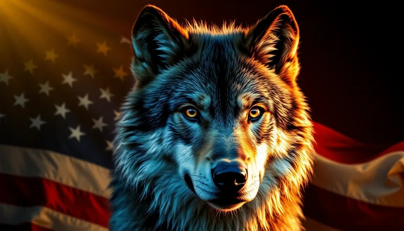 american flag with wolf