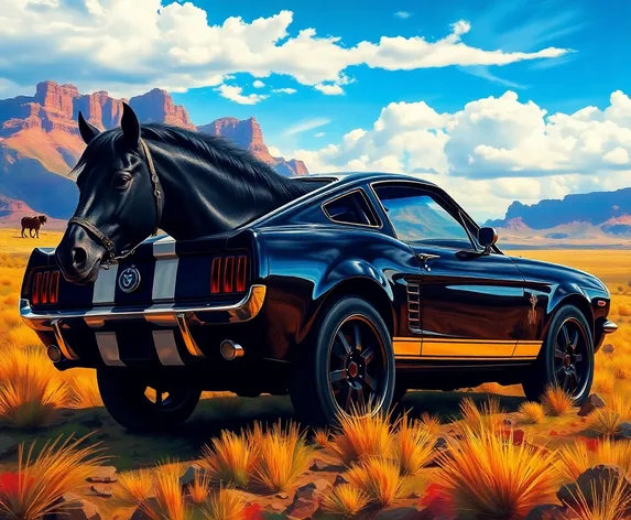 black mustang with stripes