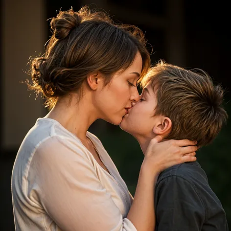 mom and son kissing