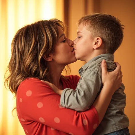 mom and son kissing